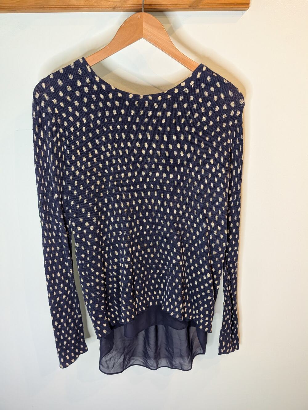 Lucky Brand Navy Polka Dot Layered Top Sweater Tank Twofer Medium Casual